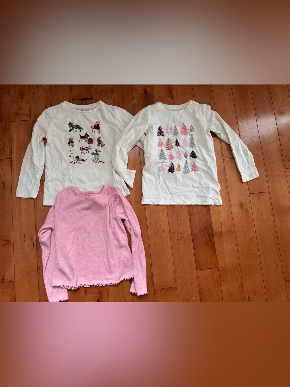 Crewcuts Girls Long-Sleeve Tee Trio in White & Pink